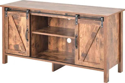 Produktbild von (Vintage Brown) Televizní stolek, příborník, kuchyňská skříňka, úložná skříňka, příležitostná skříňka, se 2 posuvnými dveřmi, nastavitelnou policí, oddělenými policemi