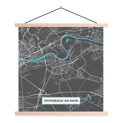 Produktbild von MuchoWow® Textilposter Karte - Stadtplan - Offenbach am Main - Deutschland - Blau 60x60 cm mit holzfarbenen Rahmen - Wanddekoration