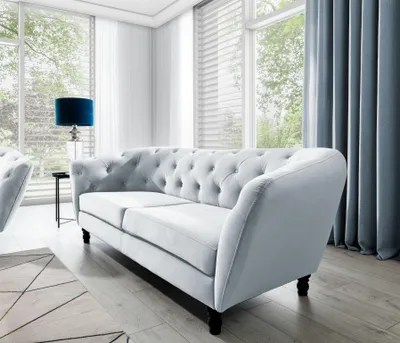 Produktbild von Sofa Designersofa CHARLOTTE 3-Sitzer in Stoff Matt Velvet Hellgrau