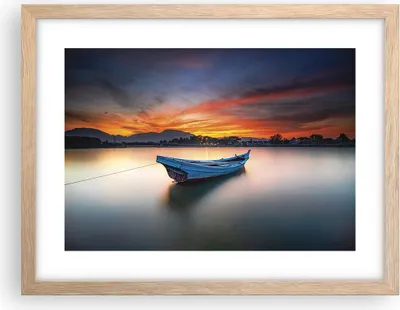 Produktbild von Gerahmtes Poster - Rahmen in heller Eiche - Westen Sonne Boot - 40x30 cm - Wand Bild - Wanddeko - Wandbilder - Kunstposter - Wandposter - Bilderrahmen - Bilder - Kunstdruck - P2NAA40x30-4791