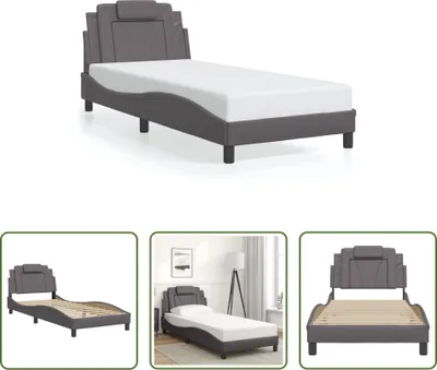 Produktbild von The Living Store Bettgestell mit Kopfteil Grau 80x200 cm Kunstleder