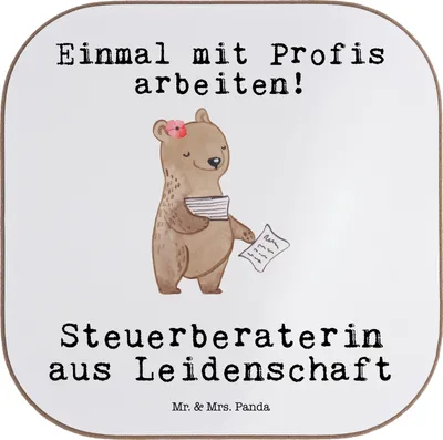 Produktbild von Mr. & Mrs. Panda Untersetzer für Gläser Steuerberaterin Leidenschaft - Weiß - Geschenk, Holzuntersetzer, Tassen, Glas, Coaster, gläseruntersetzer