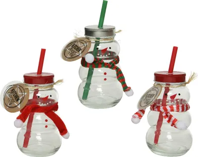 Produktbild von Weihnachten Glas Schneemann Getränkedose 7,5 x 12,5 cm 1Stk