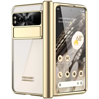 Produktbild von Google Pixel Fold Hülle, Galvanisierte Charnierschutz Kristallklare Schutzhülle mit Displayschutzfolie für Google Pixel Fold Gold