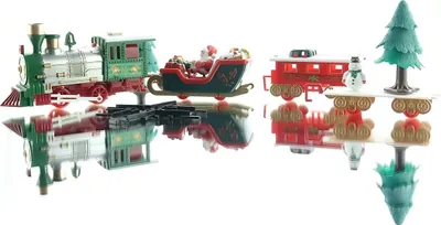 Produktbild von Weihnachtszug Eisenbahn mit 3 Waggons Schienen & LED Licht - Kunststoff