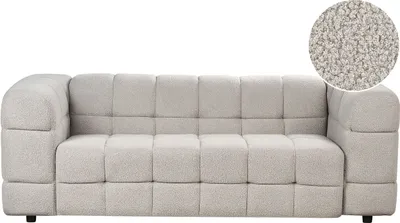 Produktbild von BELIANI 3-Sitzer Sofa Grau Bouclé-Stoffbezug Gesteppt mit Breiten Armlehnen Freistehend Modern Gemütlich Wohnzimmer Polstersofa Wolkensofa