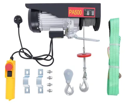 Produktbild von Elektrischer Seilzug - Motor-Hebezeug 500 kg - 18 m Stahlseil - Hubhöhe bis 18 m - für Garage, Werkstatt und Lager - EU-Stecker