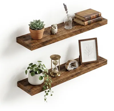 Produktbild von Relaxdays Wandregal 2er Set, Schweberegal für Bilderrahmen & Deko, HBT: 4x80x20 cm, Industrial, Bilderleiste Wand, braun