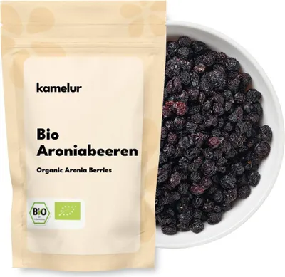 Produktbild von Kamelur 1kg BIO Aroniabeeren schonend getrocknet, getrocknete Aronia Beeren ohne Zusätze