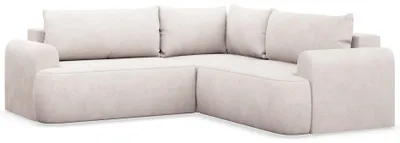 Produktbild von Ovo – L-Form Eckschlafsofa mit Bettkasten, hellbeiger Veloursstoff universell