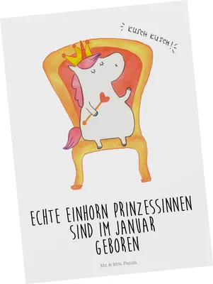 Produktbild von Mr. & Mrs. Panda einzelkarte Januar - Weiß - Geschenk, Einhorn, Prinzessin, Postkarte, Postkarten, Ansichtskarte, Geburtstagsgeschenk, Monat, Geburtstag, spruchkarte