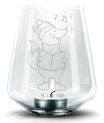 Produktbild von Mr. & Mrs. Panda Kerzenhalter Fuchs Sänger - Transparent - Geschenk, Weihnachten, Singen, Weihnachtslieder, windlicht mit gravur, Laterne, Glas, Teelichthalter, Winter