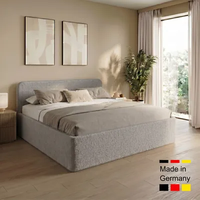 Produktbild von Home Collective Polsterbett 160x200 cm Doppelbett Bett mit verstellbarem Lattenrost & Stauraum viele Größen verfügbar | Bouclé-Stoff | Silber