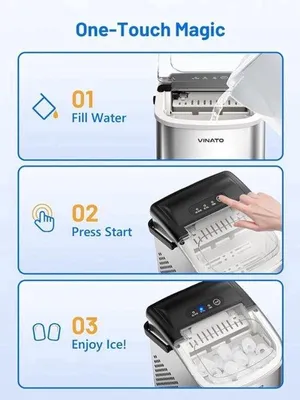 Imagen del producto de Máquina de hielo pequeña, portátil y compacta. Produce 12 kg de hielo en 24 horas. Fabrica 9 cubitos en 6 minutos. Es silenciosa