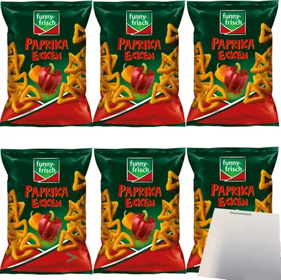 Produktbild von Funny Frisch Paprika Ecken Knabbergebäck pikant-würzige Knabberei 6er Pack (6x75g Tüte) + usy Block