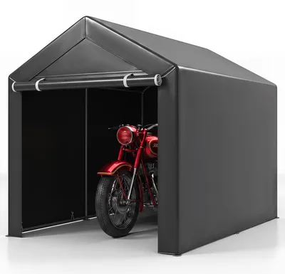 Immagine prodotto di Capanno per attrezzi COSTWAY, tenda per garage con porta scorrevole e cerniera, struttura in metallo e tetto parasole, garage per biciclette resistente alle intemperie, capanno per attrezzi impermeabile