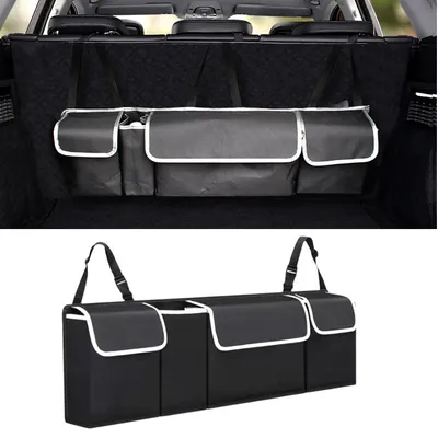 Productafbeelding van Opbergorganizer voor in de auto, autotas met 4 vakken, opvouwbaar, 90x25x12 cm, waterdicht, gemaakt van Oxford-stof