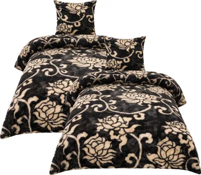 Produktbild von Fleece Bettwäsche Flausch 135x200 80x80cm Blumen braun: 4tlg.