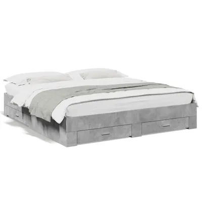 Produktbild von vidaXL Bettgestell mit Schubladen Betongrau 200x200 cm Holzwerkstoff