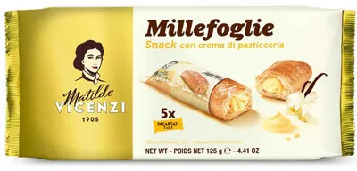 Produktbild von Matilde Vicenzi Millefoglie Snack con crema di pasticceria 5x25g