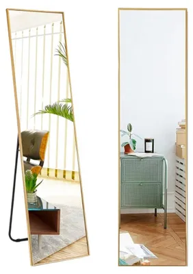 Immagine prodotto di SensaHome Specchio a figura intera - Specchio da parete dal design minimalista - Specchio rettangolare a stelo con bordo in metallo - Oro - 39x156x4 cm