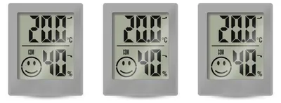 Produktbild von Miraval Thermo-/ Hygrometer 3-er Set Grau – Digital Hygrometer & Thermometer, Komfortanzeige, Magnet, Standfuß, Wandhalterung, °C/°F Anzeige