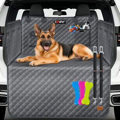 Produktbild von LOVPET® Kofferraumschutz Hund gesteppt mit Seiten- und Ladekantenschutz | Universale Kofferraum-Schutzmatte für Hunde | Hundedecke Wasserabweisend & Kratzfest mit Sicherheitsgurt und Zubehör