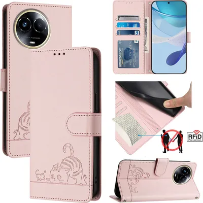 Produktbild von Leder Hülle für Realme 11 5G Süße Katze Flip Case Brieftasche Schutzhülle mit Standfunktion Pink