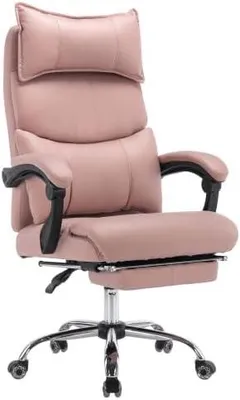 Obrázok produktu pre Kancelárska stolička ružovej farby s bedrovou oporou – ergonomická kancelárska stolička zPolyuretánkože, nosnosť 150 kg, výška operadla 120 cm, výškovo nastaviteľná, vhodná do domáccej kancelárie aj do kancelárie