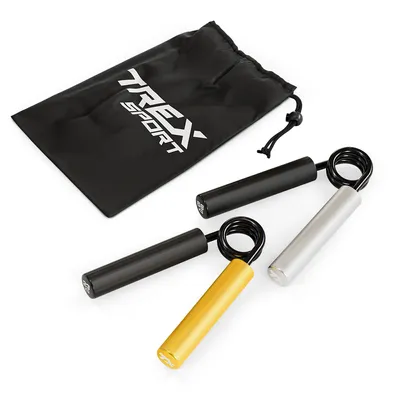 Produktbild von TREX SPORT Handtrainer Fingertrainer Set TX-002HSE| Widerstand 45 & 90kg Aluminium Grifftrainer | Fingerhantel, Unterarmtrainer mit Tasche, Stahlfeder