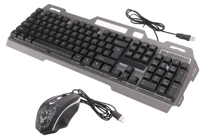 Image de Ensemble clavier et souris de jeu : clavier USB filaire de 104 touches au toucher mécanique et ergonomique, avec souris