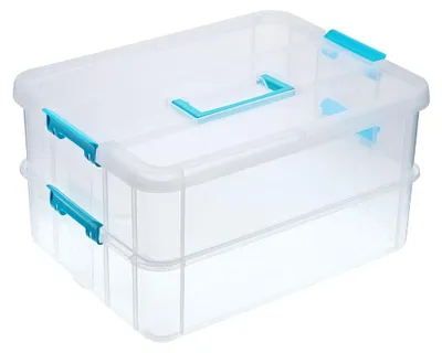 Productafbeelding van Stapelbare, dubbele opbergbox, transparante opbergbox voor knutselmaterialen met handvat, multifunctionele opbergbox voor nagellak en lesmaterialen.