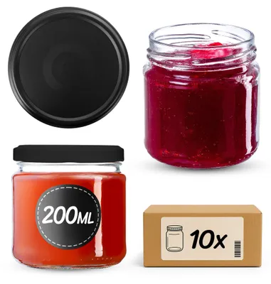 Productafbeelding van KADAX Glazen potjes, 200 ml, 10 stuks, 66 mm diameter + deksels, "matzwart"