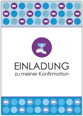 Produktbild von 4x Moderne Einladungskarte zu meiner Konfirmation für Jungen mit Fischen