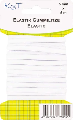 Image de Cordon élastique, 5 mm x 5 m sur carte, blanc