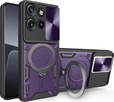 Obrázek produktu pro Pouzdro pro Motorola Edge 50 Neo dvojvrstvé odolné pouzdro s ochranným krytem kamery a kruhovým stojánkem na prsten Fialová