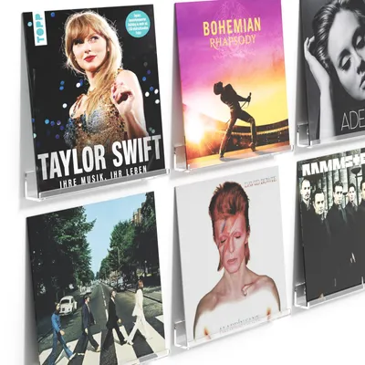 Image de Support mural en vinyle : lot de 6 supports muraux transparents en acrylique pour disques vinyles et photos, 30,5 x 4,3 x 4,3 cm