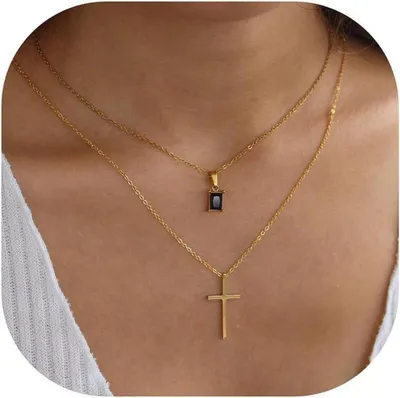 Produktbild von TINGN Kreuz Goldkette Damen 14K Vergoldet Layered Halskette Choker Modeschmuck