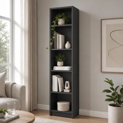 Obrázek produktu pro SELO Moderní regál na knihy 50 x 31 x 183 cm – antracitový – 5 police – otevřený volně stojící regál z nábytkové desky o tloušťce 16 mm, Obrázek vytvořený pomocí AI