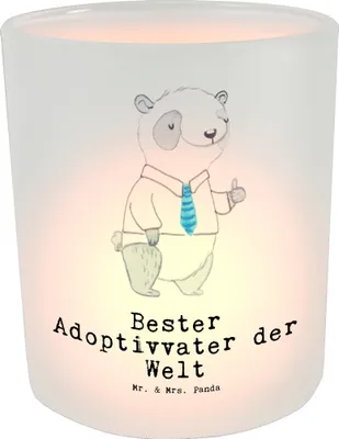 Produktbild von Mr. & Mrs. Panda Kerzenhalter Panda Bester Adoptivvater der Welt - Transparent - Geschenk, Glas Windlicht, Teelichthalter, klein, Adoptiv Vater, Adoption, Adoptiert