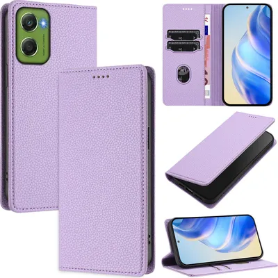 Immagine prodotto di Litchi pelle cellulare caso per Motorola Moto G06 Portafoglio slot per schede stand funzione copertura viola