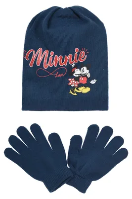 Produktbild von Minnie Mouse Kinder Mädchen Winter-Set Winter-Mütze und Handschuhe, Farbe:Blau, Größe:54