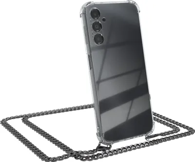 Produktbild von EAZY CASE Metall Handykette für Samsung Galaxy A14 5G, Handyhülle mit Umhängeband, Silikonhülle, Metallkette für Smartphone in Grau