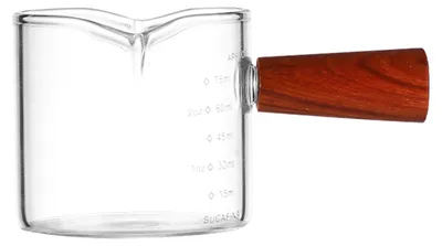 Produktbild von Messbecher aus Glas mit Holzgriff, Espresso-Milchbecher, 100 ml, Doppelskala, transparent, Kaffeezubehör