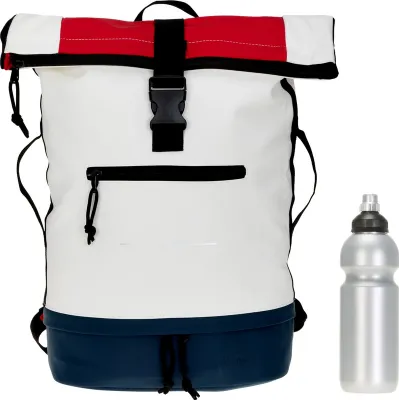 Produktbild von Rucksack Plane Time Bag COMP 25 L Kurierrucksack Roll-Top Herren Jungen Freizeitrucksack Geheimfach Brustgurt Laptoprucksack Bodenfach 12823 Tri Color WBR (weiss-blau-rot)