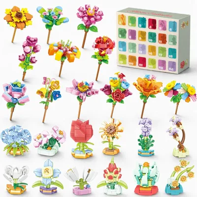 Produktbild von Blumen Adventskalender 2026 24 Tage Klemmbaustein-Pflanzen-Bauset