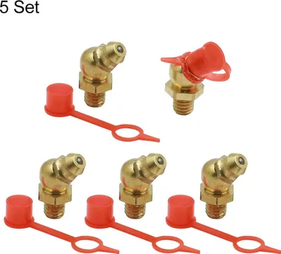 Image de Graisseur M6x1 Coudé 45 Degrés Raccord Nipple Graisseur Laiton avec Capuchon Anti-poussière 5set