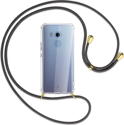 Produktbild von Handykette Backcover-Schutzhülle mit Band (Metall goldfarben) für HTC U11 Plus - dunkelgrau