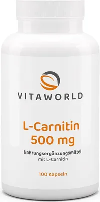 Produktbild von Vitaworld L-Carnitin 500 mg | 100 Kapseln | hochreines Carnipure® mit hoher Bioverfügbarkeit | 100% natürlich | vegan