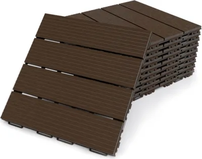 Produktbild von FORTENA Terrassenfliesen (braun) 30x30cm, 8 Stück, 0,72 qm, Anti-Rutsch-Oberfläche, Klickfliesen aus Kunststoff in Holzoptik, Bodenbelag, witterungsbeständig: Braun